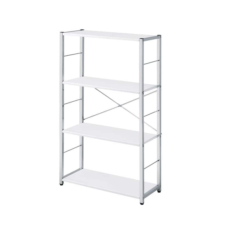 HomeRoots 42" White And Silver Metal and Wood Four Tier Etagere Bookcase