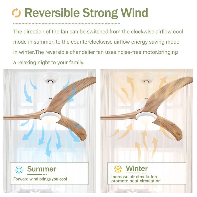 52 Inch Ceiling Fan with Light and Remote, Indoor/Outdoor Wood Ceiling Fan with 3 Blades, Noiseless Reversible DC Motor