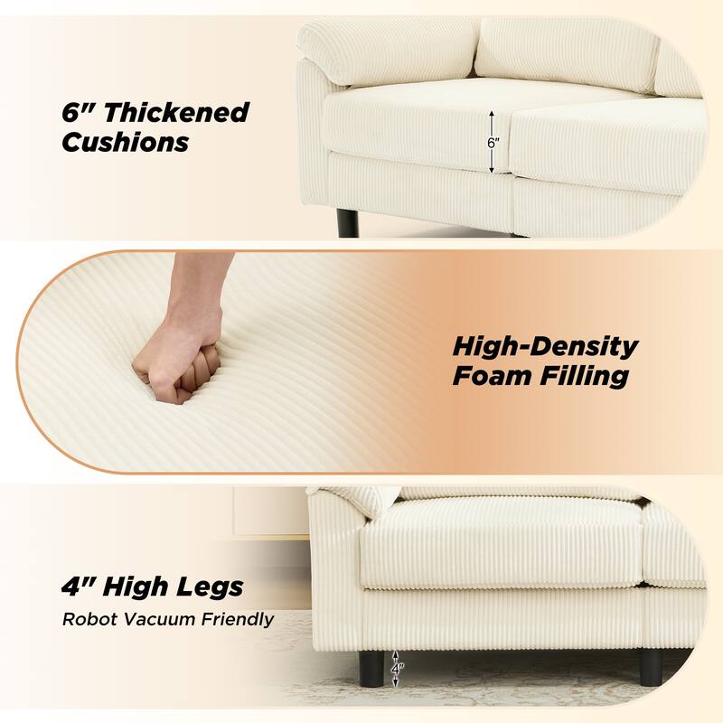 116.5" Corduroy U-Shaped Modular Sectional Sofa with 2 Movable Ottomans