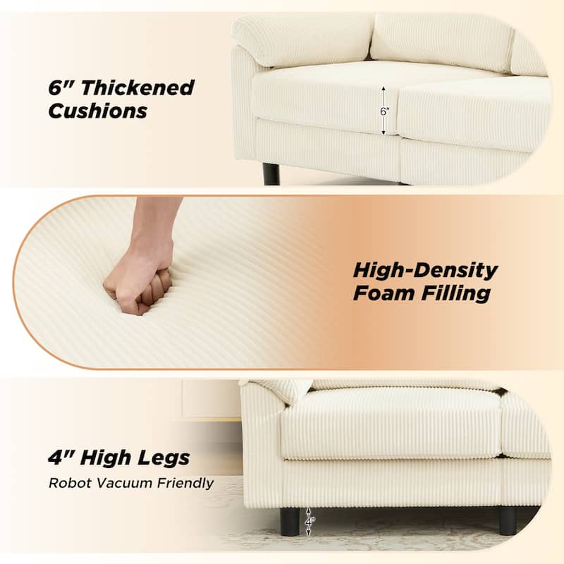 Modern 63.5" Corduroy Upholstered Sofa Couch Loveseat Sofa with Pillow Top Arms