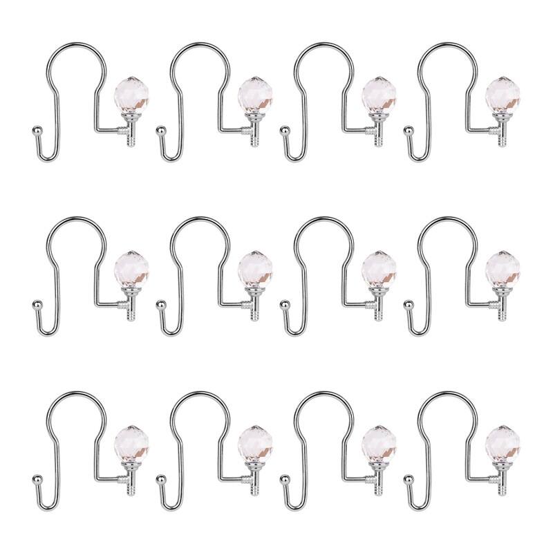 Utopia Alley Rustproof Zinc Double Shower Curtain Hooks for Bathroom, Crystal Design, Set of 12