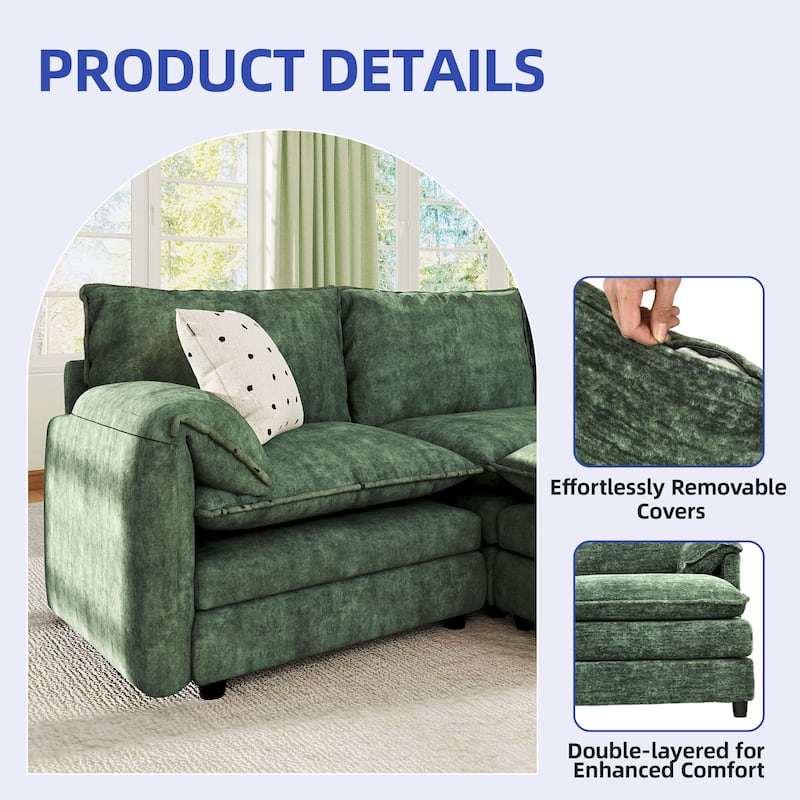 142 Inch Modular Velvet Sectional Sofa with Movable Ottoman Pillow Armrest and Deep Seats for Living Room Apartment or Office