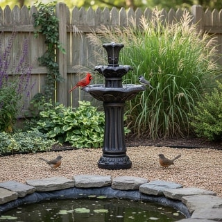 Teamson Home 3-Tier Lily Outdoor Birdbath Water Fountain, Bronze Garden Patio Freestanding Water Feature - 20.47" dia. x 37.8" H