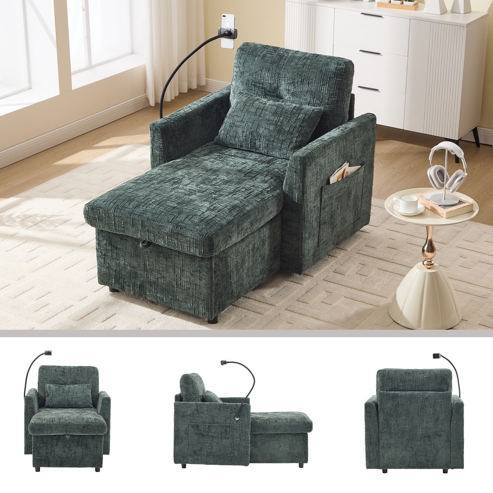 Multifunctional Lazy Person Sofa Recliner Can Be Stored Storage Backrest With Cell Phone Bracket Chenille Single Leisure Chair