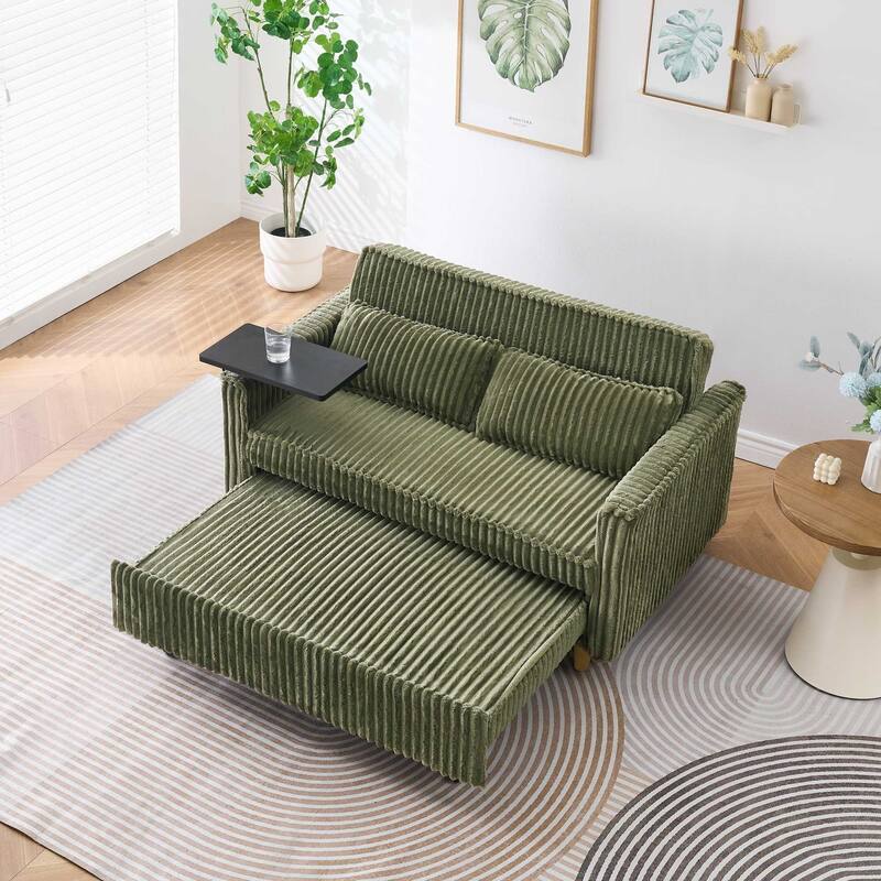 Pull Out Corduroy Sofa with USB Port