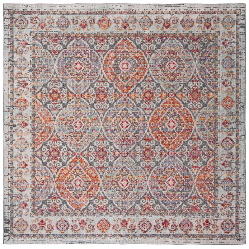 SAFAVIEH Provance Nigyar Vintage Boho Oriental Rug - 6'7" Square - Light Grey/Black