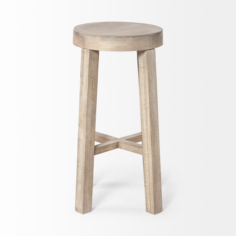 Mercana Brahma 30" Total Height White Washed Wood Seat & Base Stool