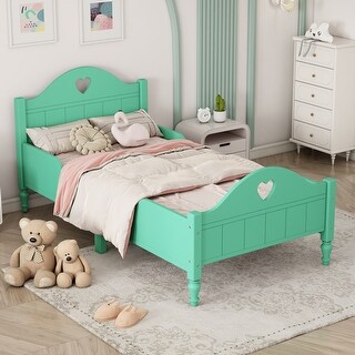 Girl's Princess Twin Size Bed Frame with Macaron Colors, Safety Rails, Headboard and Footboard for Toddlers, Seasoft Green