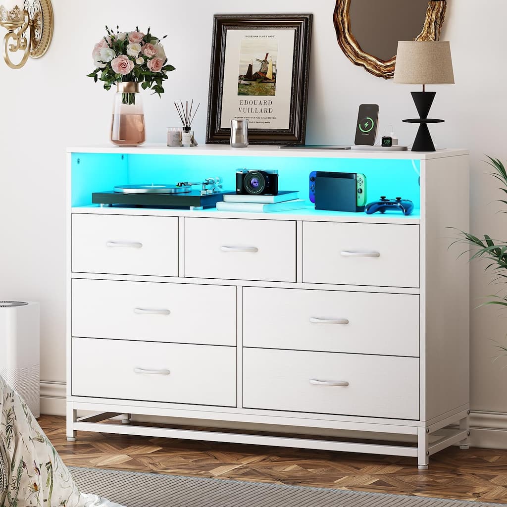 Black Dresser for Bedroom, Modern 7 Drawers Long Dresser