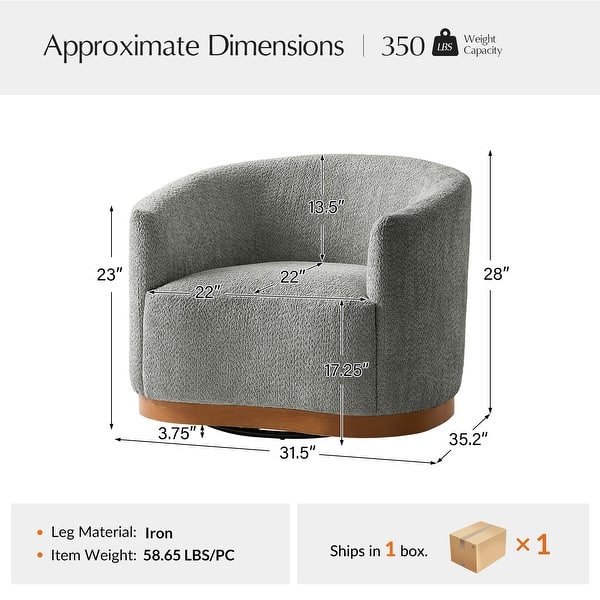 dimension image slide 1 of 4, Gema Modern 360°Swivel Chenille Ergonomic U-shape Armchair with Solid Wood Legs by HULALA HOME