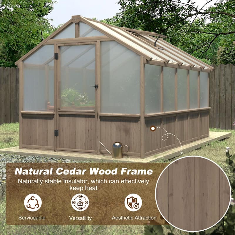 VEIKOUS Walk-in Wooden Greenhouse for Outside, Garden and Backyard, Light Mocha Brown