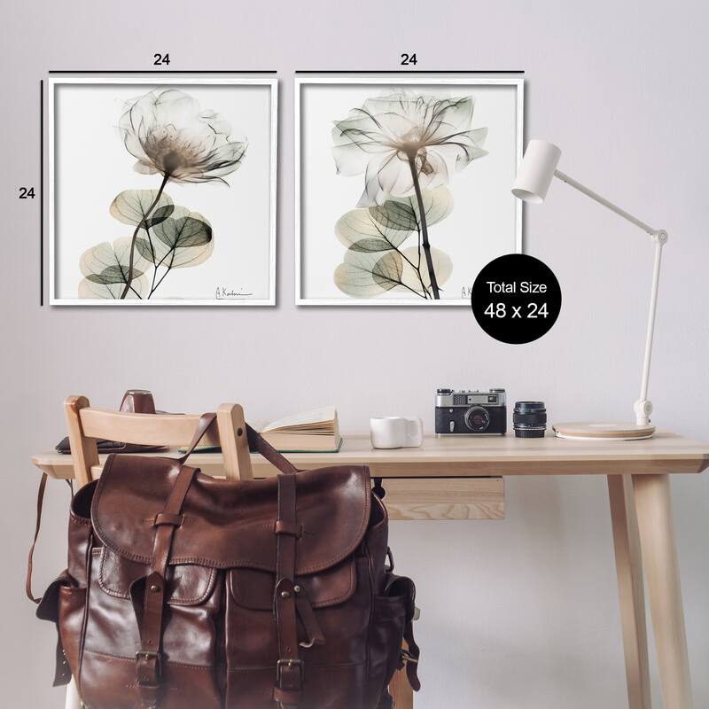 Stupell Cream Transparent Floral Framed Giclee Art Design By Albert Koetsier (Set of 2)