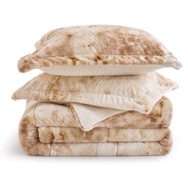 3 Piece Winter Reversible Comforter Set Faux Shearling Ultra Soft