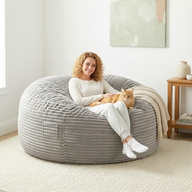 Sealy® Kade Faux Fur 6ft Foam Bean Bag Lounger - Beige