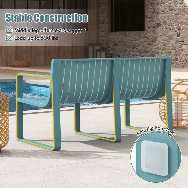 Gymax Patio Loveseat 2-Person Bench w/ Curved Backrest Slatted Design