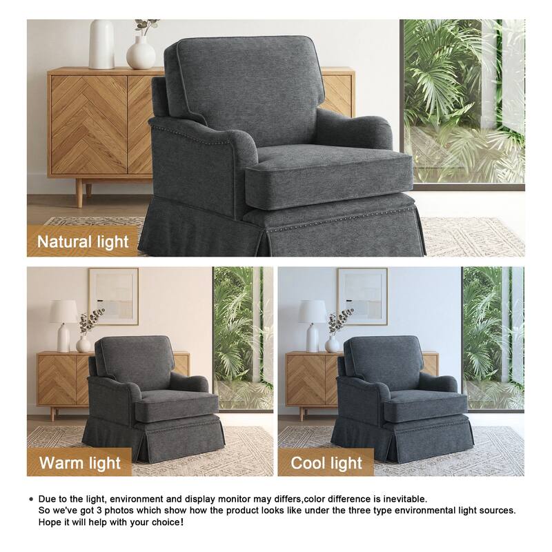 Chenille Swivel Accent Chair with Nailhead Trim Skirt