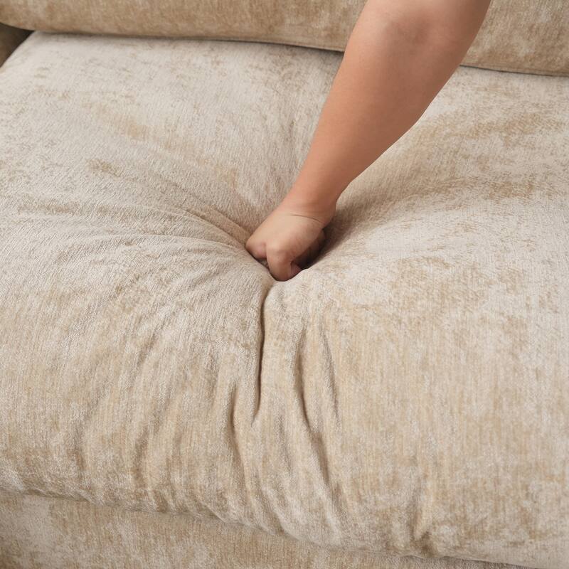 Modern Loveseat Couch with Ottoman Chenille Modular Sectional Sofa Removable Cover, Spring Cushions, Solid Wood Frame