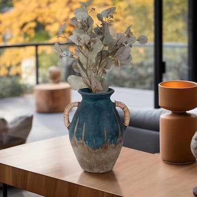 Sagebrook Home Handcrafted Terracotta Eared Vase, Accent Decor Ceramic Vessel