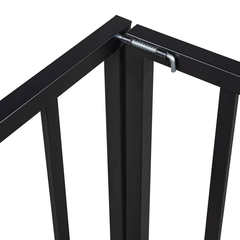 Queen Size Metal Floor Bed Frame with Fence & Door