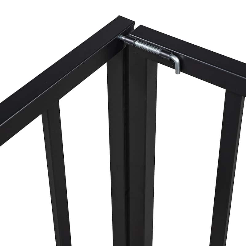 Twin Size Metal Floor Bed Frame with Fence and Door for Kids