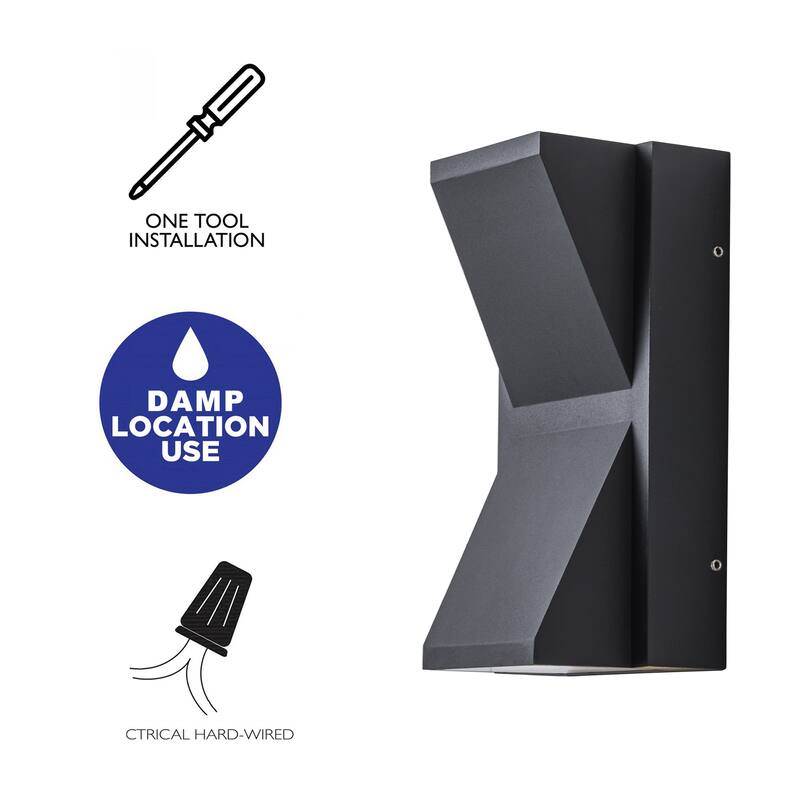 C Cattleya 2-Light Integrated LED Matte Black Aluminum Outdoor Wall Sconce Light