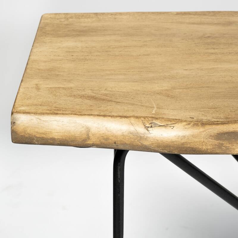 HomeRoots Light Brown Live Edge Solid Acacia Wood Console Table With Black Matte Iron Frame - 16