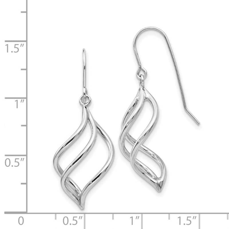 Curata 14k White Gold Polished Shepherd hook Swirl Dangle Earrings (13mm x 39mm)