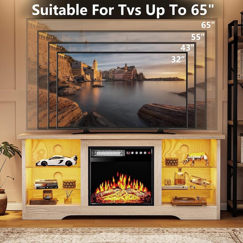 Bossin 58" Fireplace TV Stand with 18'' Electric Fireplace,Modern Entertainment Center for 65'' TVs,TV Cabinet