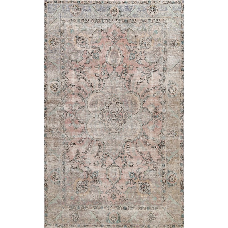 Muted Distressed Tabriz Persian Area Rug Wool Hand-knotted Carpet - 6'6" x 9'1"