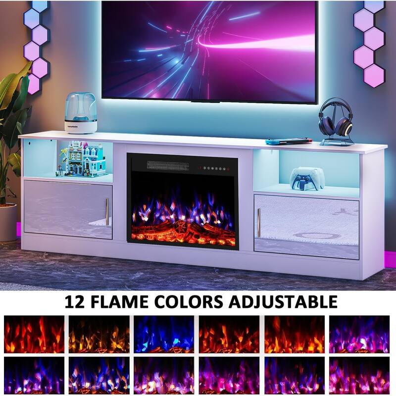 BOSSIN 70-inch TV Stand with 23" Electric Fireplace, Modern High-Gloss Entertainment Center for TVs up to 80" for Living Room