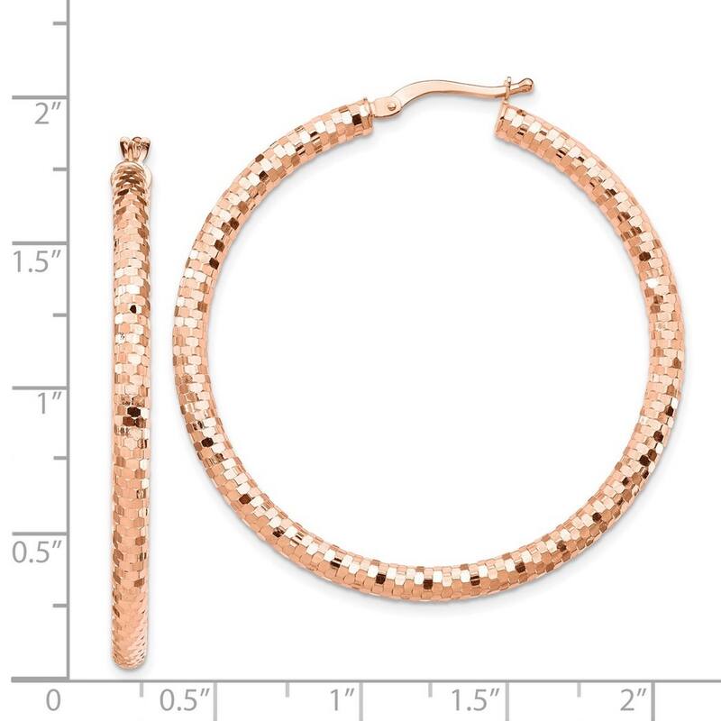 Curata 14k Rose Gold 3x35mm Sparkle Cut Hoop Earrings