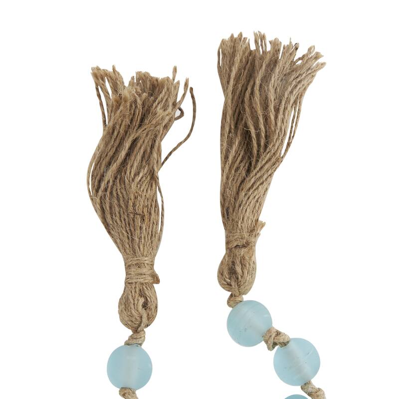 Glass Handmade Round Long Frosted Beaded Garland with Tassel with Knotted Brown Jute - Various Colors - Roche River Decor