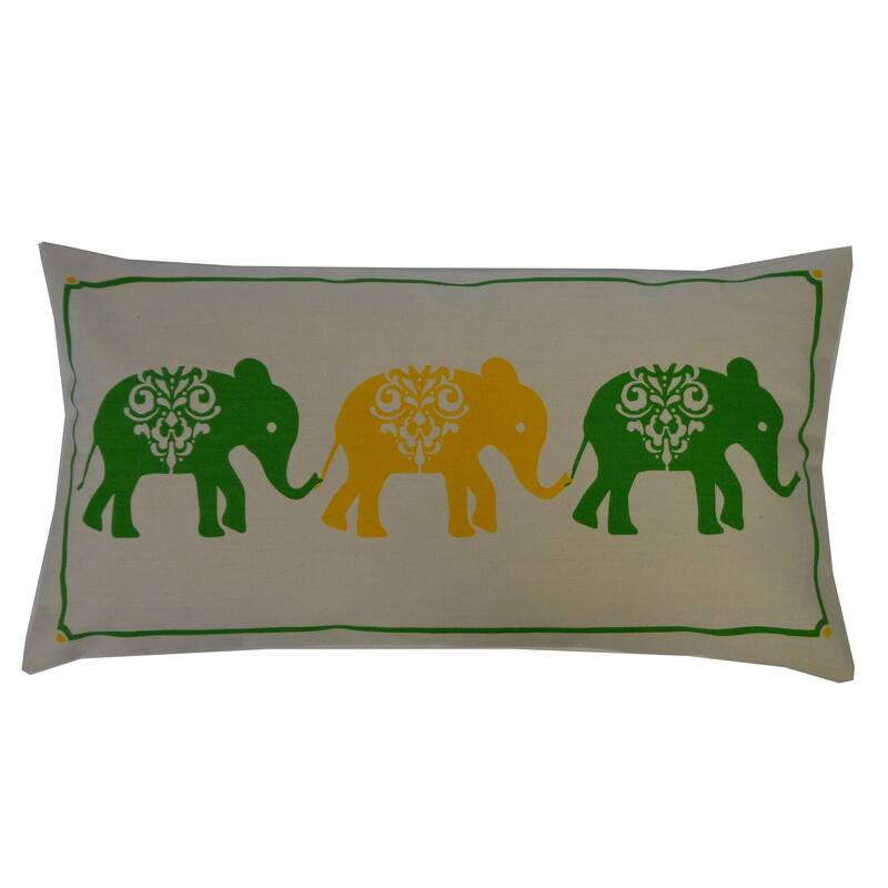 Jiti Indoor Bohemian Elephant Patterned Cotton Rectangle Lumbar Pillow 14 x 26 - Green