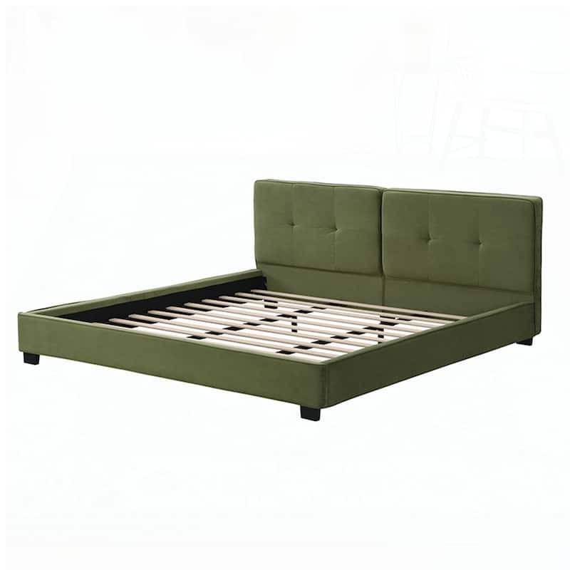 , Upholstered Platform Bed with Curved Tufted Headboard