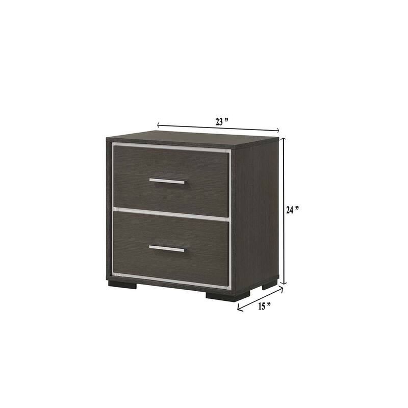 Contemporary Gray 2-Drawer Nightstand with Chrome Accents, Rustic Bedroom Furniture