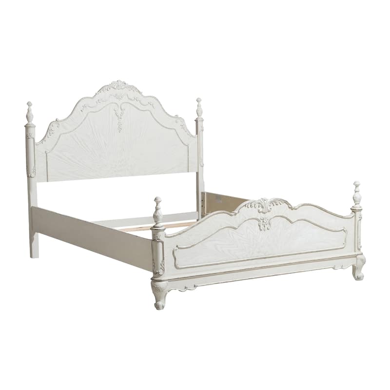 Prin 3 Pc Full Size Bedroom Set, Ornate Carvings, Antique White, Traditional
