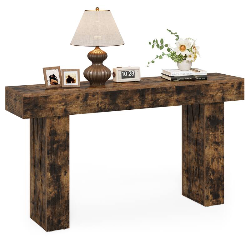 63-Inch Wood Narrow Console Sofa Table with Pedestal for Entryway