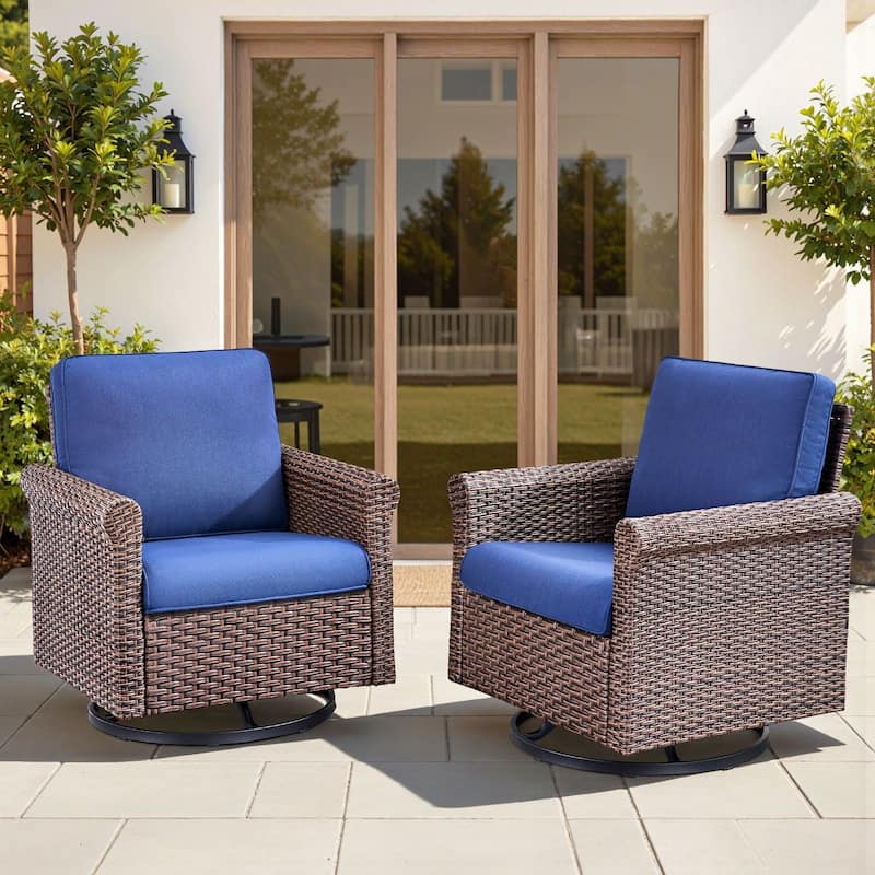 Pocassy Outdoor Sofa Swivel Chairs Patio Chair Funiture Set - 2PCS Swivel Chairs - Brown Wicker Beige Cushion