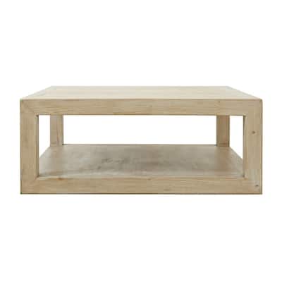 Artissance 39.4"L Square Weathered White Washed Wood Indoor Peking Grand Framed Coffee Table