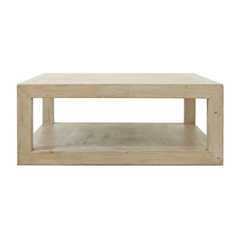 Artissance 39.4"L Square Weathered White Washed Wood Indoor Peking Grand Framed Coffee Table