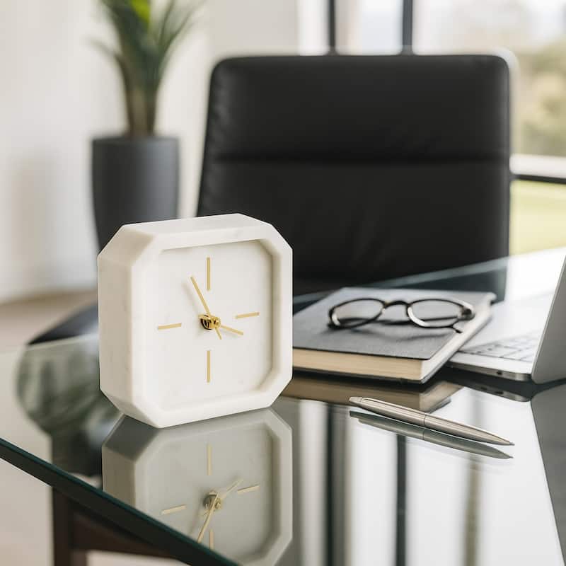 Modern Glam Marble & Stone Clock for Home Decor