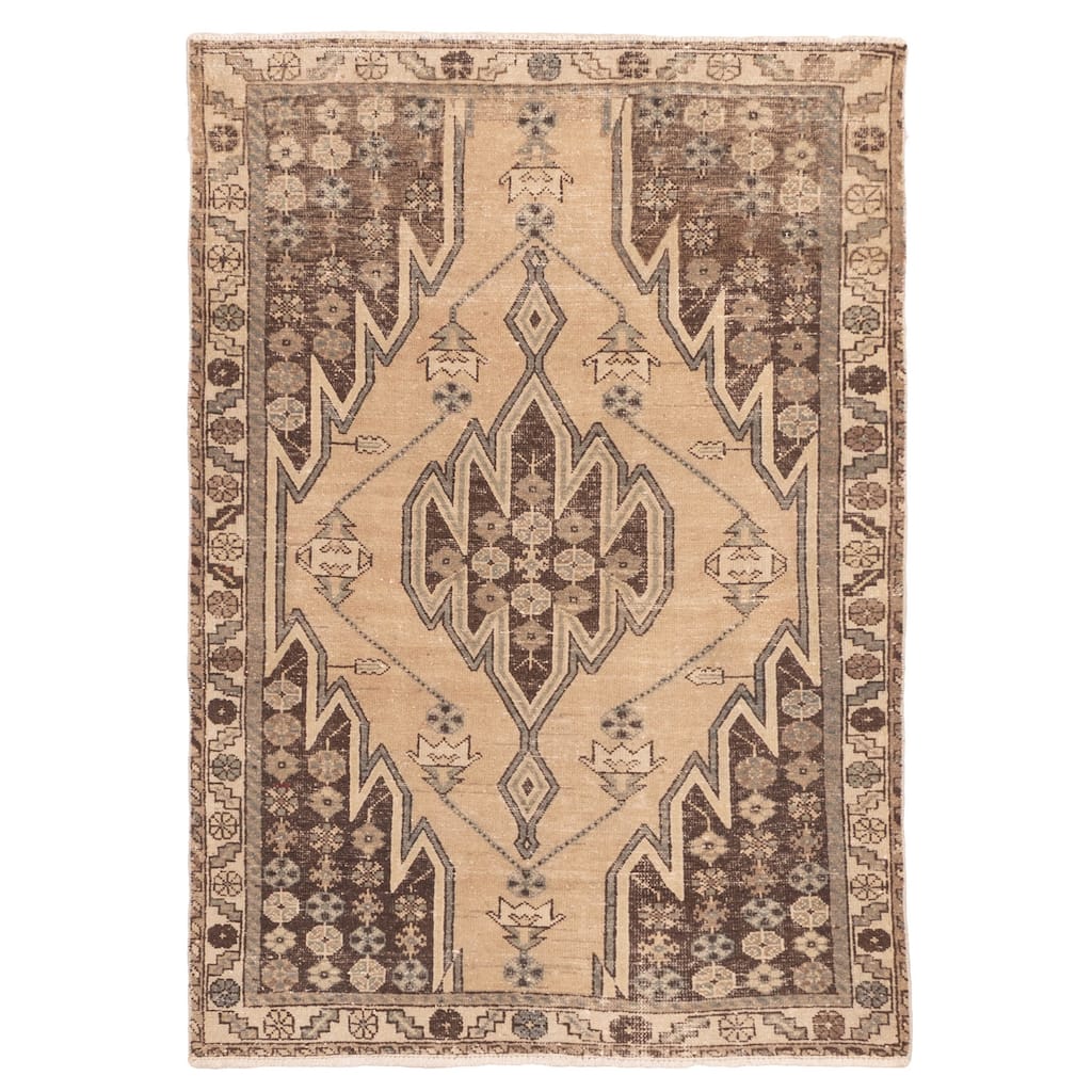 ECARPETGALLERY Hand-knotted Antalya Vintage Beige Wool Rug - 3'5 x 4'9