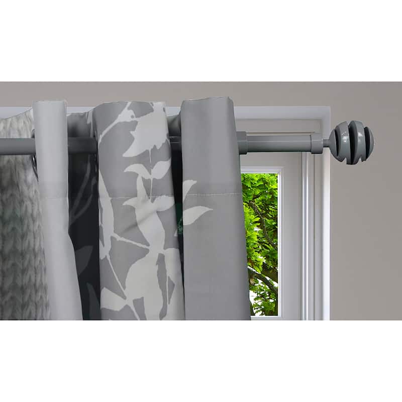 Adjustable Single Curtain Rod 50"-82" with Spiral Finials and Brackets, Available in Taupe, Gray, or Black