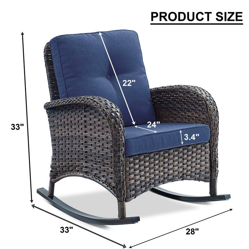 Rattan Wicker Rocker Chair Brown - Blue