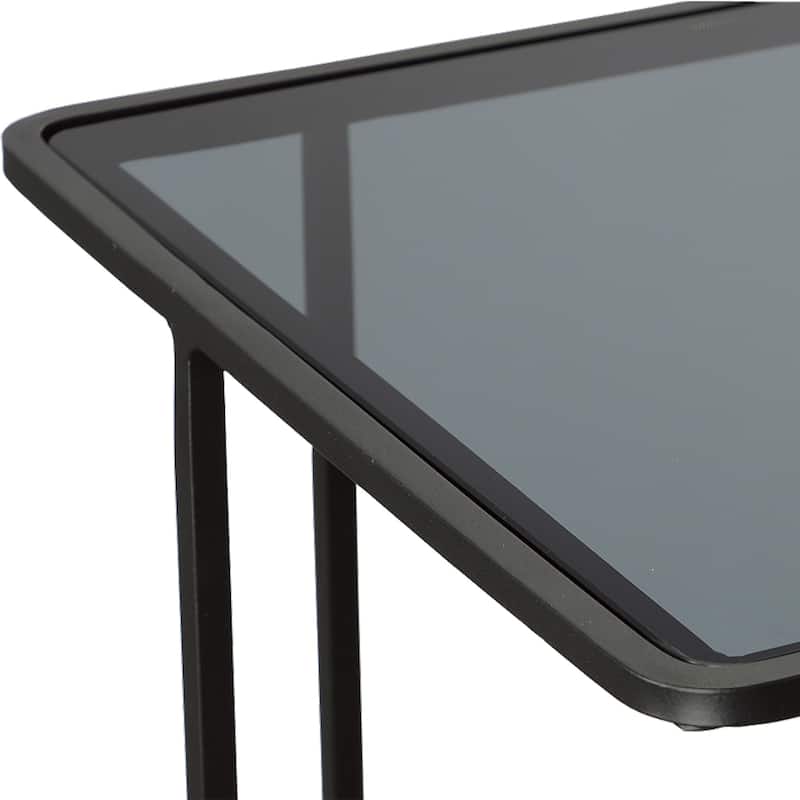 Smoked Glass Top Hand Forged Accent Table - 24" - Black