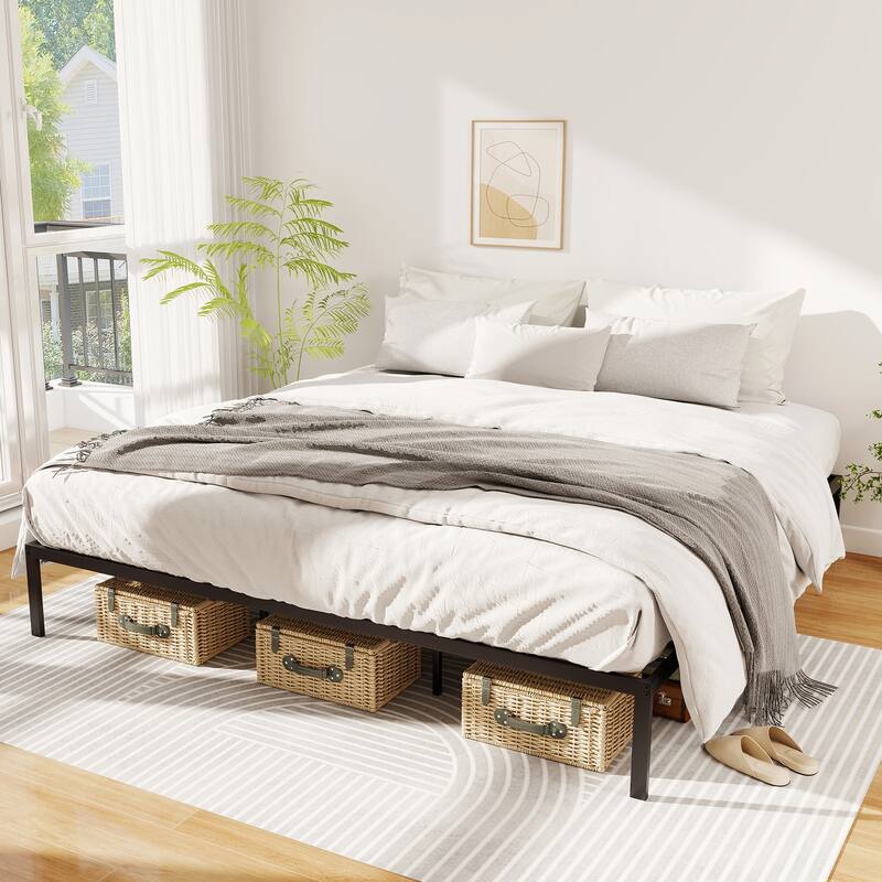Gymax King Size Metal Bed Frame Heavy Duty Support Slats Mattress