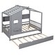 preview thumbnail 36 of 50, Pine Wood House Bed with Trundle Bed, Bookcase Bed with Storage Shlef & Roof, Semi-enclosed Design, for Kids Girls Boys