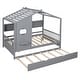preview thumbnail 4 of 16, Wooden Full Size House Bed with Trundle, Modern Design for Kids with Storage Shelf