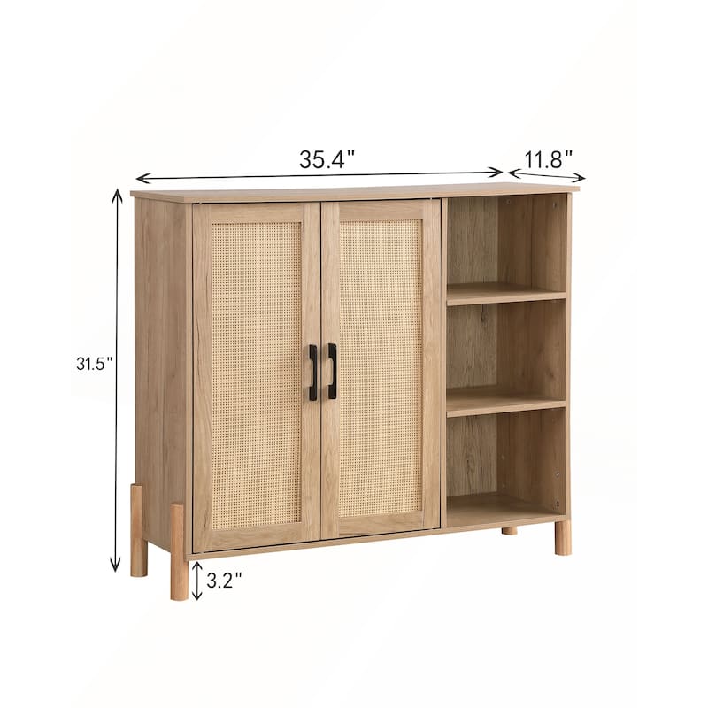 Mid-Century Modern Storage Cabinet with Woven Rattan Doors