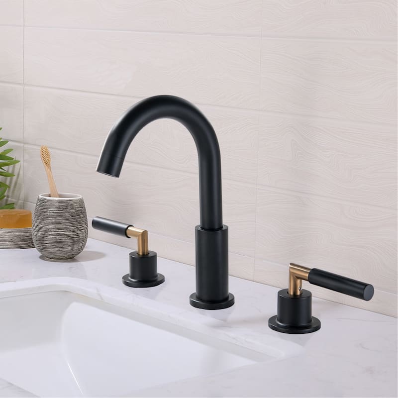 Luxury 2-Handle Gold / Black Bathroom Sink Faucet 3 Hole Widespread In Brass - Black